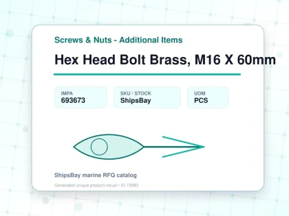 Hex Head Bolt Brass, M16 X 60mm - Screws & Nuts - Additional Items - IMPA 693673 - UOM PCS