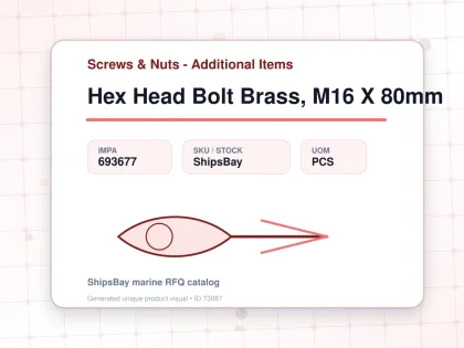 Hex Head Bolt Brass, M16 X 80mm - Screws & Nuts - Additional Items - IMPA 693677 - UOM PCS
