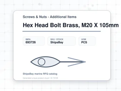 Hex Head Bolt Brass, M20 X 105mm - Screws & Nuts - Additional Items - IMPA 693726 - UOM PCS