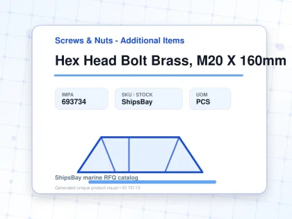 Hex Head Bolt Brass, M20 X 160mm - Screws & Nuts - Additional Items - IMPA 693734 - UOM PCS
