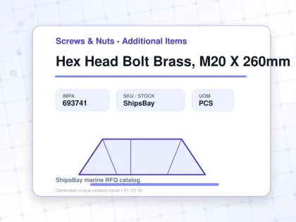 Hex Head Bolt Brass, M20 X 260mm - Screws & Nuts - Additional Items - IMPA 693741 - UOM PCS
