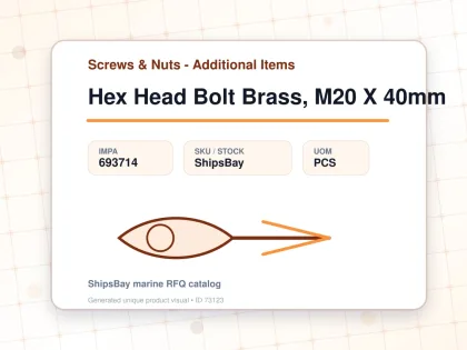 Hex Head Bolt Brass, M20 X 40mm - Screws & Nuts - Additional Items - IMPA 693714 - UOM PCS