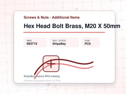 Hex Head Bolt Brass, M20 X 50mm - Screws & Nuts - Additional Items - IMPA 693715 - UOM PCS