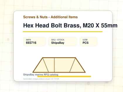 Hex Head Bolt Brass, M20 X 55mm - Screws & Nuts - Additional Items - IMPA 693716 - UOM PCS
