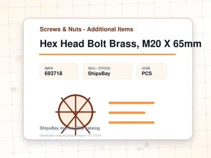 Hex Head Bolt Brass, M20 X 65mm - Screws & Nuts - Additional Items - IMPA 693718 - UOM PCS
