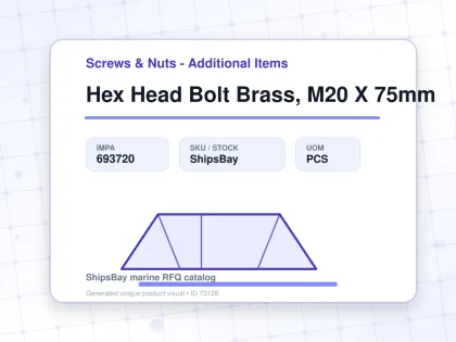 Hex Head Bolt Brass, M20 X 75mm - Screws & Nuts - Additional Items - IMPA 693720 - UOM PCS