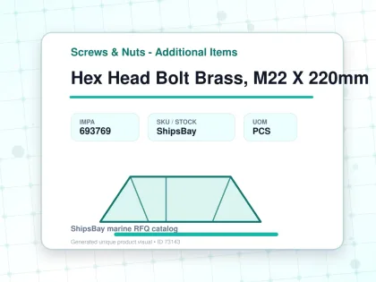 Hex Head Bolt Brass, M22 X 220mm - Screws & Nuts - Additional Items - IMPA 693769 - UOM PCS