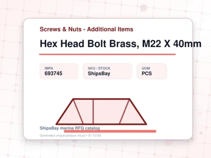 Hex Head Bolt Brass, M22 X 40mm - Screws & Nuts - Additional Items - IMPA 693745 - UOM PCS