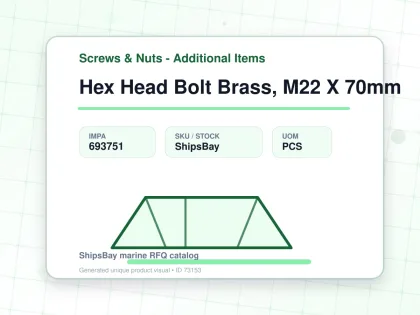 Hex Head Bolt Brass, M22 X 70mm - Screws & Nuts - Additional Items - IMPA 693751 - UOM PCS