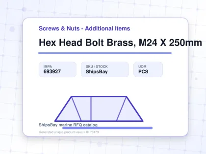 Hex Head Bolt Brass, M24 X 250mm - Screws & Nuts - Additional Items - IMPA 693927 - UOM PCS