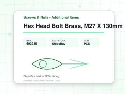 Hex Head Bolt Brass, M27 X 130mm - Screws & Nuts - Additional Items - IMPA 693935 - UOM PCS