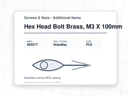 Hex Head Bolt Brass, M3 X 100mm - Screws & Nuts - Additional Items - IMPA 693217 - UOM PCS