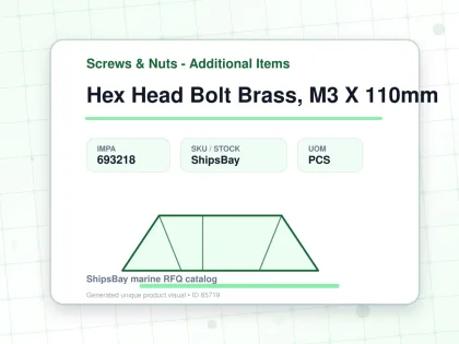 Hex Head Bolt Brass, M3 X 110mm - Screws & Nuts - Additional Items - IMPA 693218 - UOM PCS