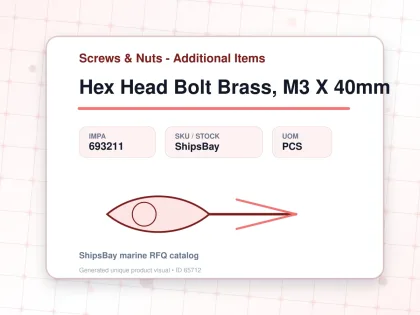 Hex Head Bolt Brass, M3 X 40mm - Screws & Nuts - Additional Items - IMPA 693211 - UOM PCS