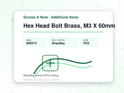 Hex Head Bolt Brass, M3 X 60mm - Screws & Nuts - Additional Items - IMPA 693213 - UOM PCS