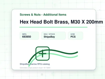 Hex Head Bolt Brass, M30 X 200mm - Screws & Nuts - Additional Items - IMPA 693950 - UOM PCS