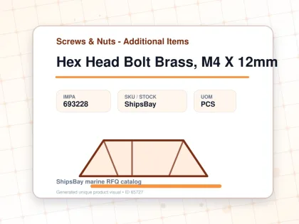 Hex Head Bolt Brass, M4 X 12mm - Screws & Nuts - Additional Items - IMPA 693228 - UOM PCS