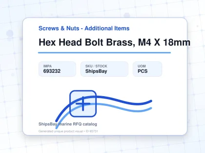 Hex Head Bolt Brass, M4 X 18mm - Screws & Nuts - Additional Items - IMPA 693232 - UOM PCS