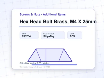 Hex Head Bolt Brass, M4 X 25mm - Screws & Nuts - Additional Items - IMPA 693234 - UOM PCS