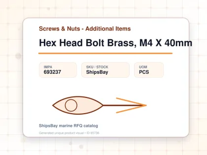 Hex Head Bolt Brass, M4 X 40mm - Screws & Nuts - Additional Items - IMPA 693237 - UOM PCS