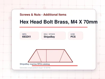 Hex Head Bolt Brass, M4 X 70mm - Screws & Nuts - Additional Items - IMPA 693241 - UOM PCS