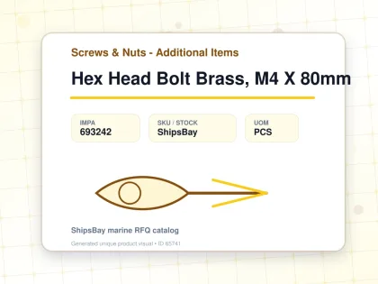 Hex Head Bolt Brass, M4 X 80mm - Screws & Nuts - Additional Items - IMPA 693242 - UOM PCS