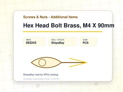 Hex Head Bolt Brass, M4 X 90mm - Screws & Nuts - Additional Items - IMPA 693243 - UOM PCS