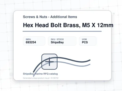 Hex Head Bolt Brass, M5 X 12mm - Screws & Nuts - Additional Items - IMPA 693254 - UOM PCS