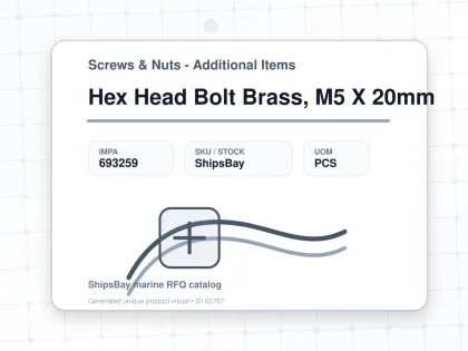 Hex Head Bolt Brass, M5 X 20mm - Screws & Nuts - Additional Items - IMPA 693259 - UOM PCS