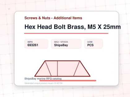 Hex Head Bolt Brass, M5 X 25mm - Screws & Nuts - Additional Items - IMPA 693261 - UOM PCS