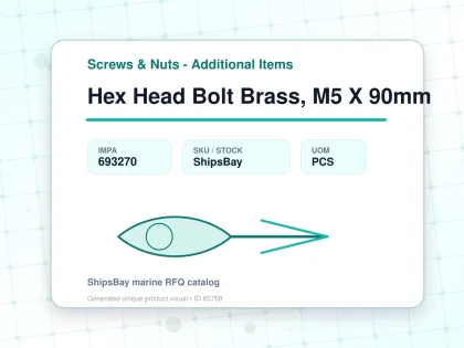 Hex Head Bolt Brass, M5 X 90mm - Screws & Nuts - Additional Items - IMPA 693270 - UOM PCS