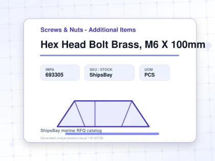 Hex Head Bolt Brass, M6 X 100mm - Screws & Nuts - Additional Items - IMPA 693305 - UOM PCS