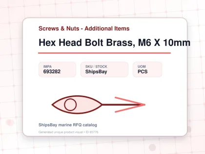 Hex Head Bolt Brass, M6 X 10mm - Screws & Nuts - Additional Items - IMPA 693282 - UOM PCS