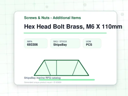 Hex Head Bolt Brass, M6 X 110mm - Screws & Nuts - Additional Items - IMPA 693306 - UOM PCS