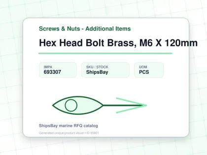 Hex Head Bolt Brass, M6 X 120mm - Screws & Nuts - Additional Items - IMPA 693307 - UOM PCS