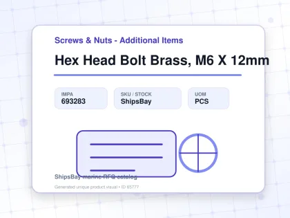 Hex Head Bolt Brass, M6 X 12mm - Screws & Nuts - Additional Items - IMPA 693283 - UOM PCS