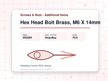 Hex Head Bolt Brass, M6 X 14mm - Screws & Nuts - Additional Items - IMPA 693284 - UOM PCS