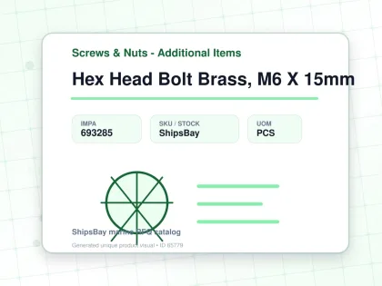 Hex Head Bolt Brass, M6 X 15mm - Screws & Nuts - Additional Items - IMPA 693285 - UOM PCS