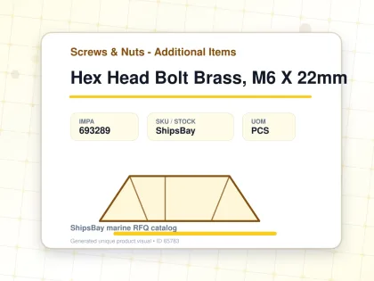 Hex Head Bolt Brass, M6 X 22mm - Screws & Nuts - Additional Items - IMPA 693289 - UOM PCS