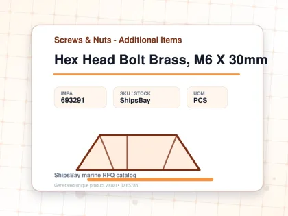 Hex Head Bolt Brass, M6 X 30mm - Screws & Nuts - Additional Items - IMPA 693291 - UOM PCS