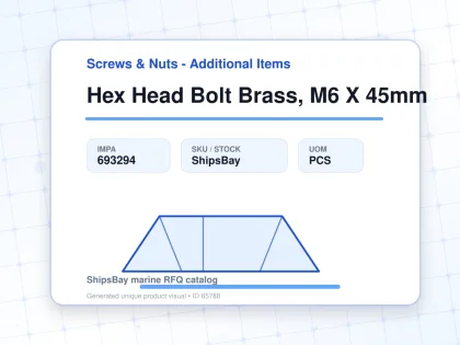 Hex Head Bolt Brass, M6 X 45mm - Screws & Nuts - Additional Items - IMPA 693294 - UOM PCS