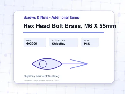Hex Head Bolt Brass, M6 X 55mm - Screws & Nuts - Additional Items - IMPA 693296 - UOM PCS
