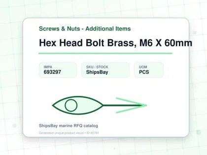 Hex Head Bolt Brass, M6 X 60mm - Screws & Nuts - Additional Items - IMPA 693297 - UOM PCS
