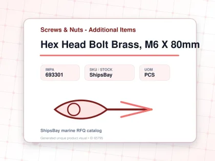 Hex Head Bolt Brass, M6 X 80mm - Screws & Nuts - Additional Items - IMPA 693301 - UOM PCS