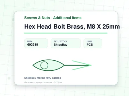 Hex Head Bolt Brass, M8 X 25mm - Screws & Nuts - Additional Items - IMPA 693319 - UOM PCS