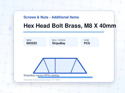 Hex Head Bolt Brass, M8 X 40mm - Screws & Nuts - Additional Items - IMPA 693323 - UOM PCS