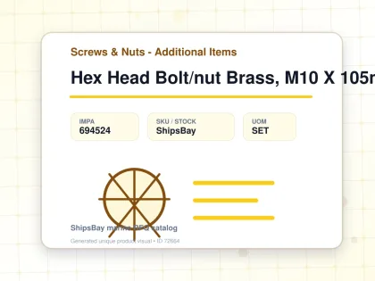 Hex Head Bolt/nut Brass, M10 X 105mm - Screws & Nuts - Additional Items - IMPA 694524 - UOM SET