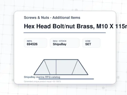 Hex Head Bolt/nut Brass, M10 X 115mm - Screws & Nuts - Additional Items - IMPA 694526 - UOM SET