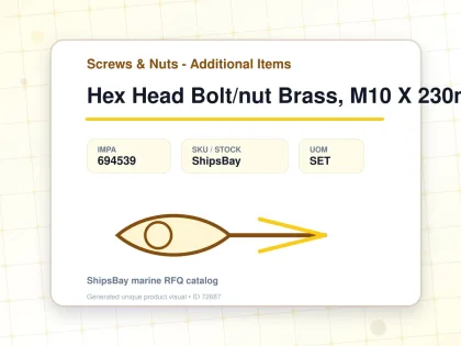 Hex Head Bolt/nut Brass, M10 X 230mm - Screws & Nuts - Additional Items - IMPA 694539 - UOM SET