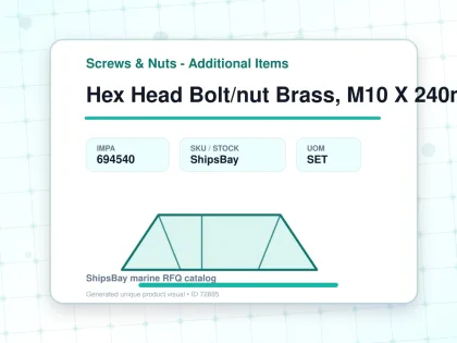 Hex Head Bolt/nut Brass, M10 X 240mm - Screws & Nuts - Additional Items - IMPA 694540 - UOM SET